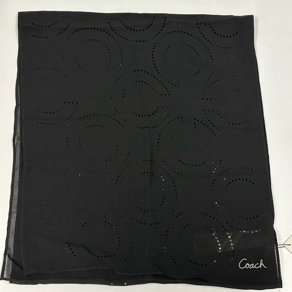 Black Sheer Scarf with Perforated Coach C’s - Picture 2 of 4